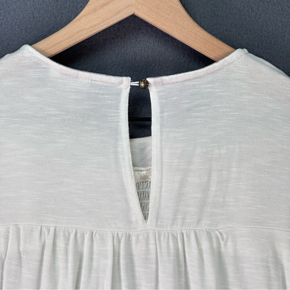 KNOX ROSE White Flowy Boho Short Sleeve Smocked Embroidered Breezy Blouse Size S - Picture 11 of 15